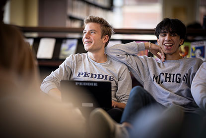 Students sitting as they participate in a study group. Links to Gifts of Cash, Checks, and Credit Cards